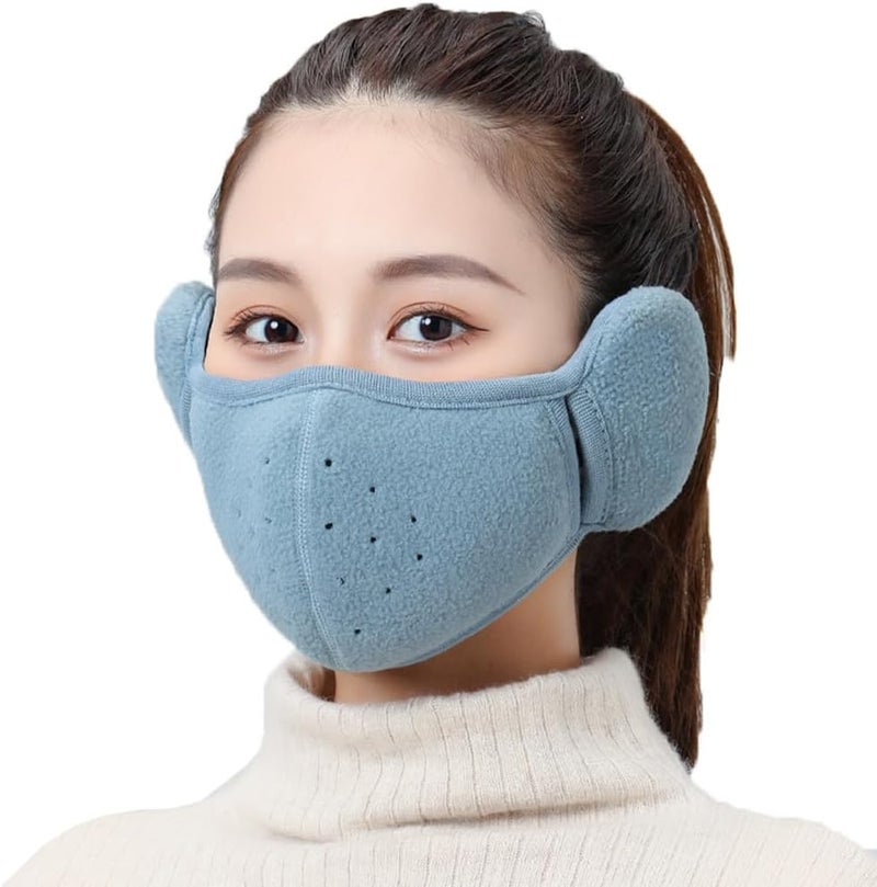 TecHong Womens Winter Warm Windproof Mask with Fluffy Ear Covers - Thick Dustproof Breathable Mouth Cover Half Face Earflaps - Image 1